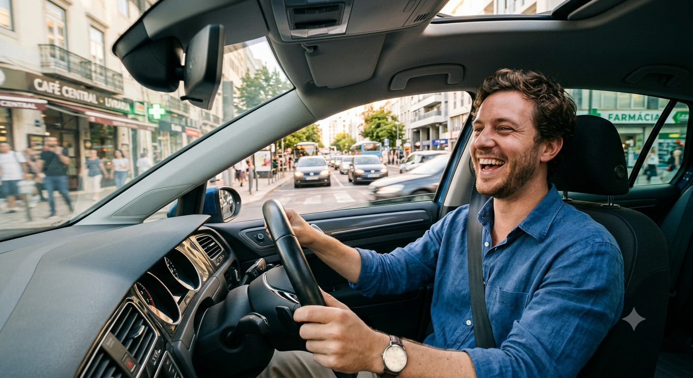 Carro sedan moderno cinza trafegando sob proteção de Seguro Auto
